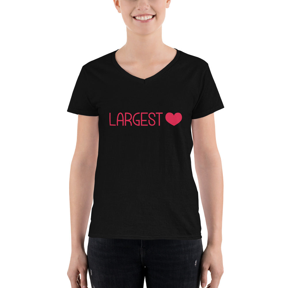 Women's Casual V-Neck Shirt - Largest Heart