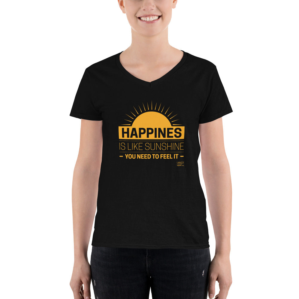 Women's Casual V-Neck Shirt - Happiness