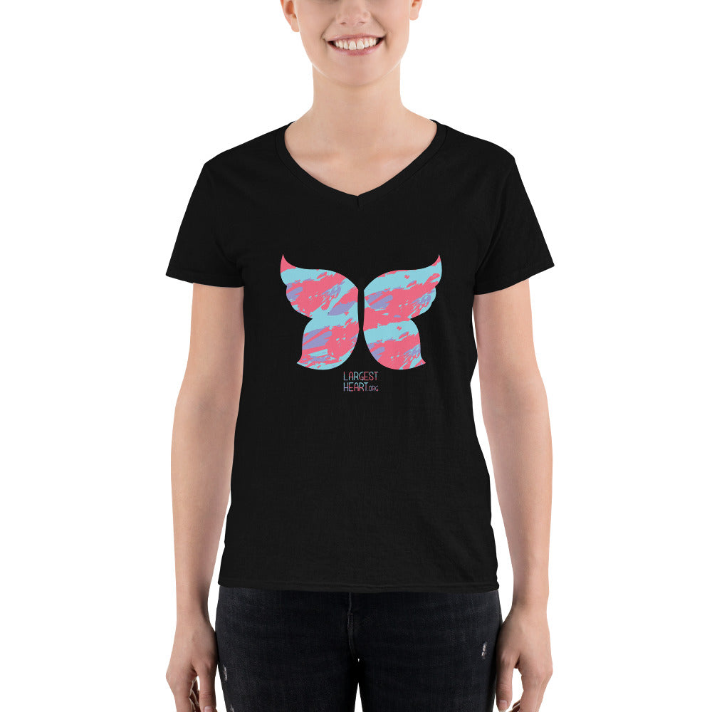 Women's Casual V-Neck Shirt - Butterfly