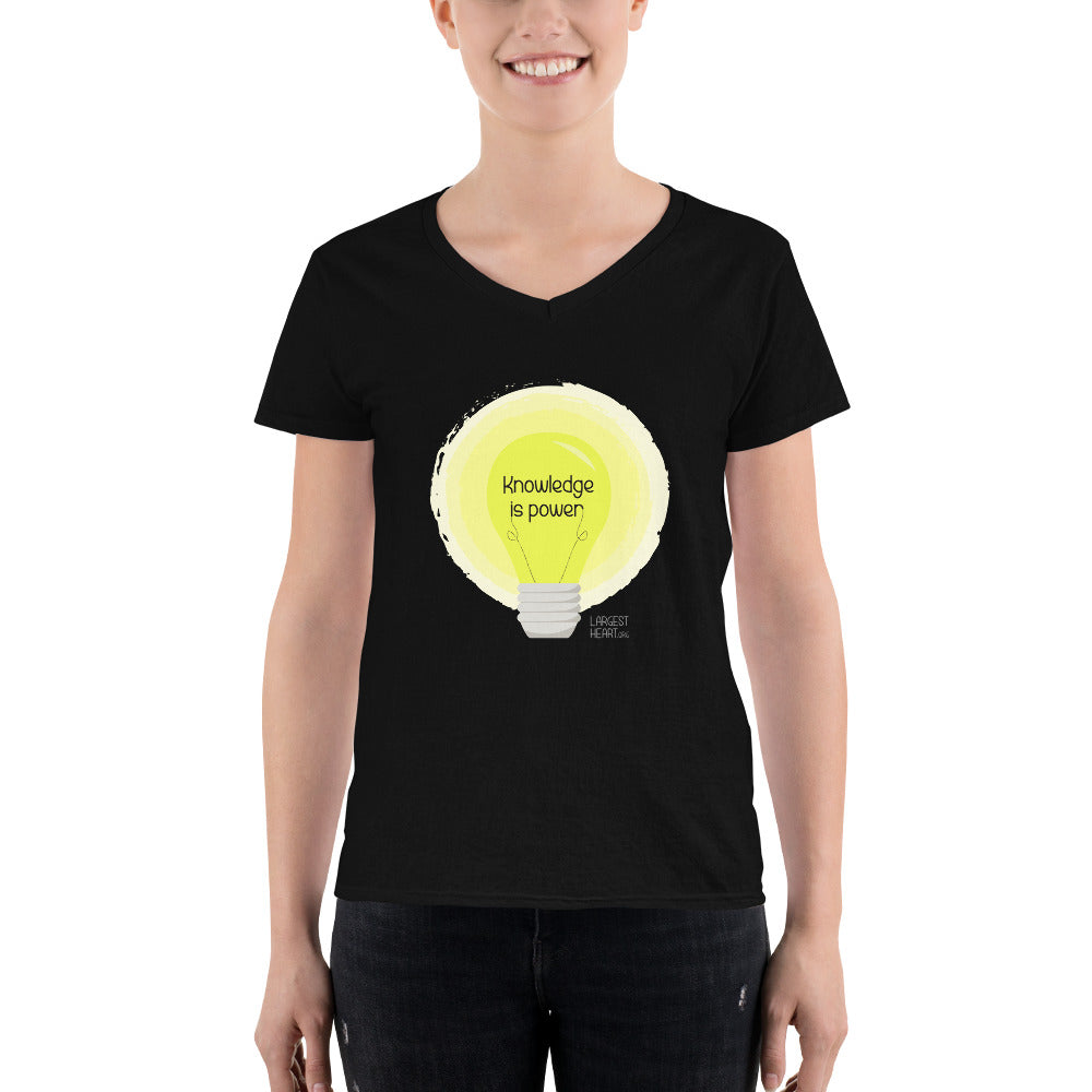 Women's Casual V-Neck Shirt - Knowledge is Power
