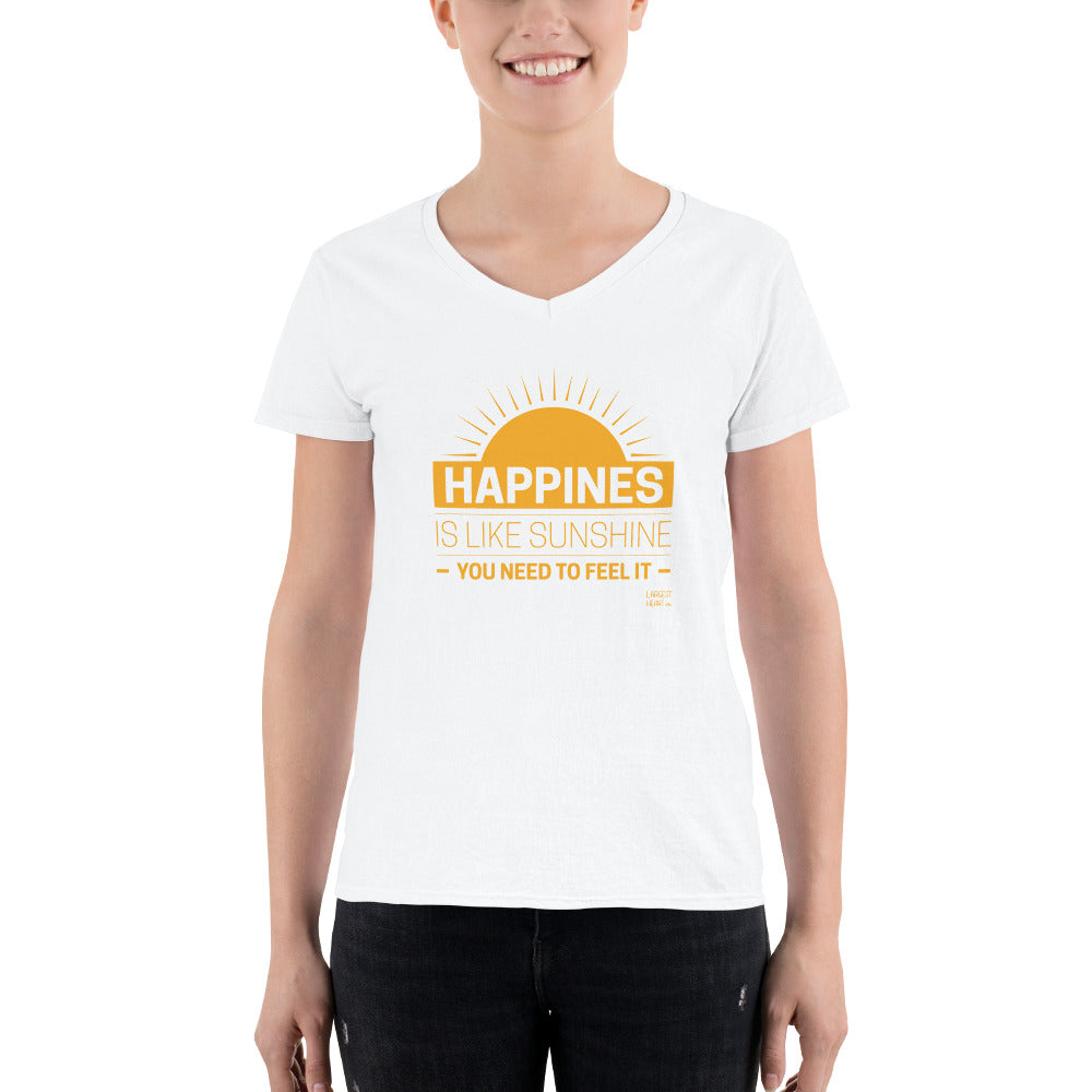 Women's Casual V-Neck Shirt - Happiness
