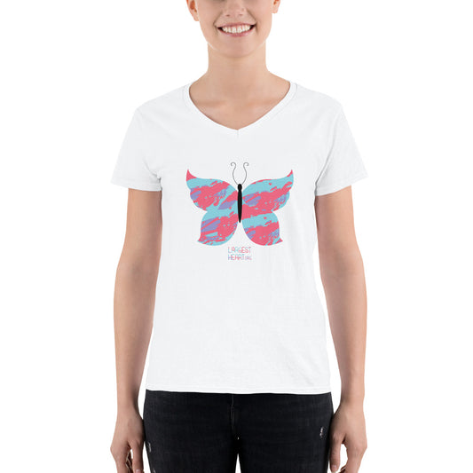 Women's Casual V-Neck Shirt - Butterfly