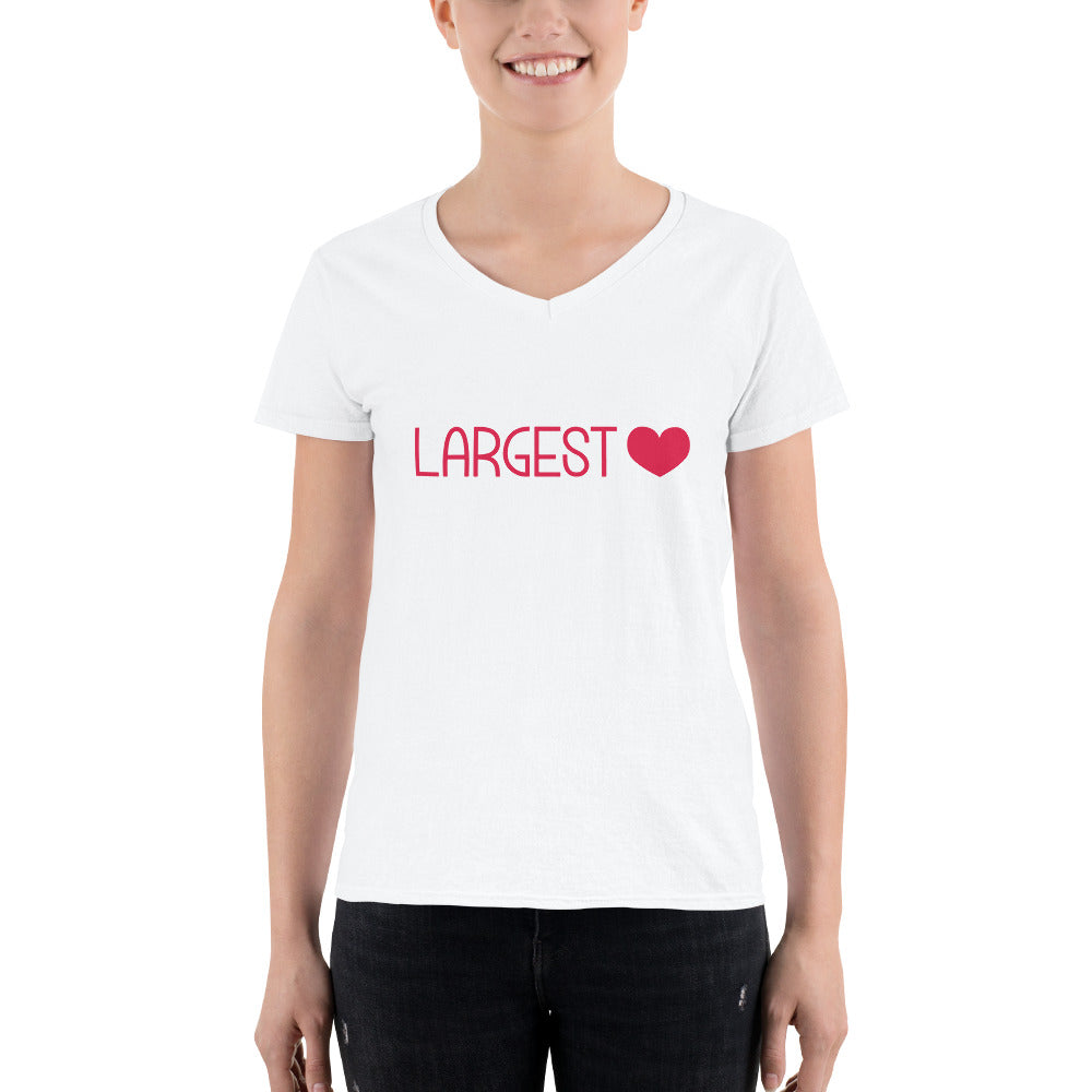 Women's Casual V-Neck Shirt - Largest Heart