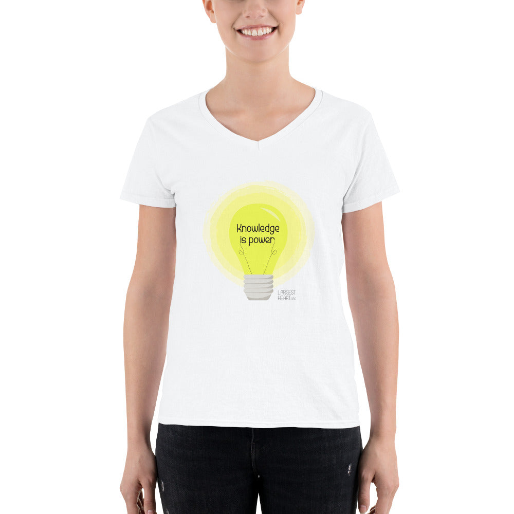 Women's Casual V-Neck Shirt - Knowledge is Power